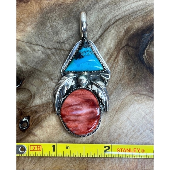🚫SOLD🚫Vintage Navajo Pendant Signed Sterling Silver, Turquoise & Spiny Oyster - Picture 9 of 9